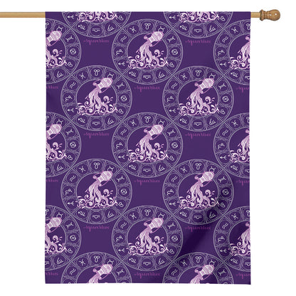 Purple Aquarius Zodiac Pattern Print House Flag