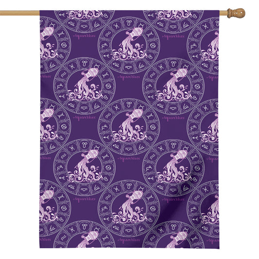 Purple Aquarius Zodiac Pattern Print House Flag