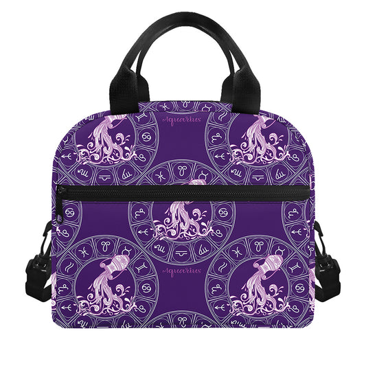 Purple Aquarius Zodiac Pattern Print Insulated Lunch Bag
