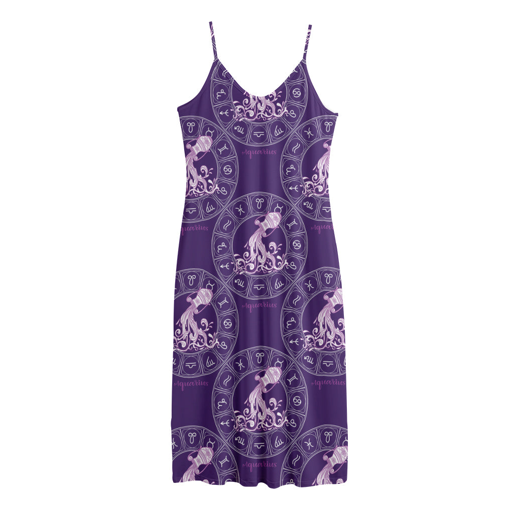Purple Aquarius Zodiac Pattern Print Jersey Midi Cami Dress