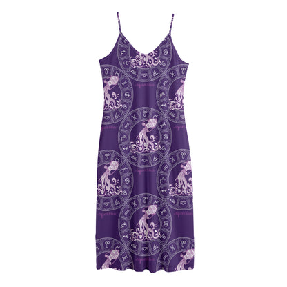 Purple Aquarius Zodiac Pattern Print Jersey Midi Cami Dress
