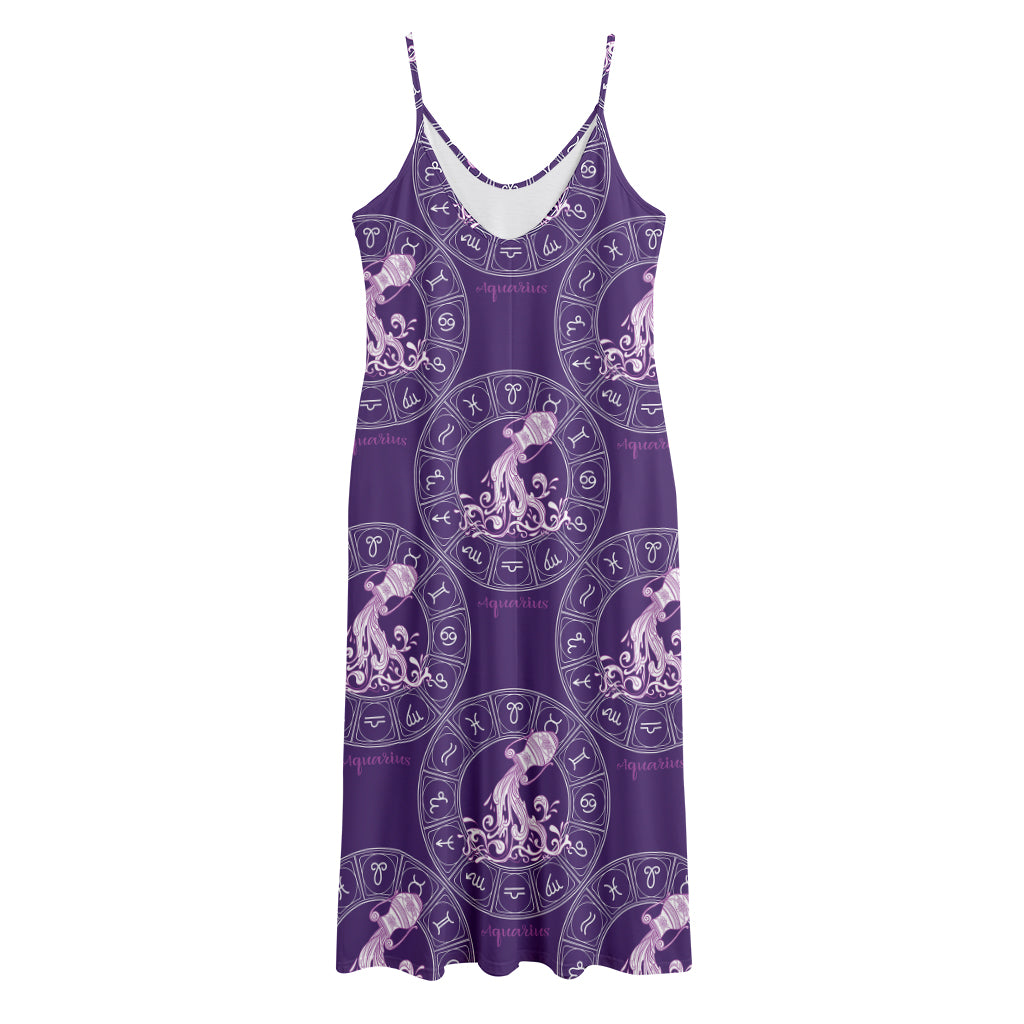 Purple Aquarius Zodiac Pattern Print Jersey Midi Cami Dress