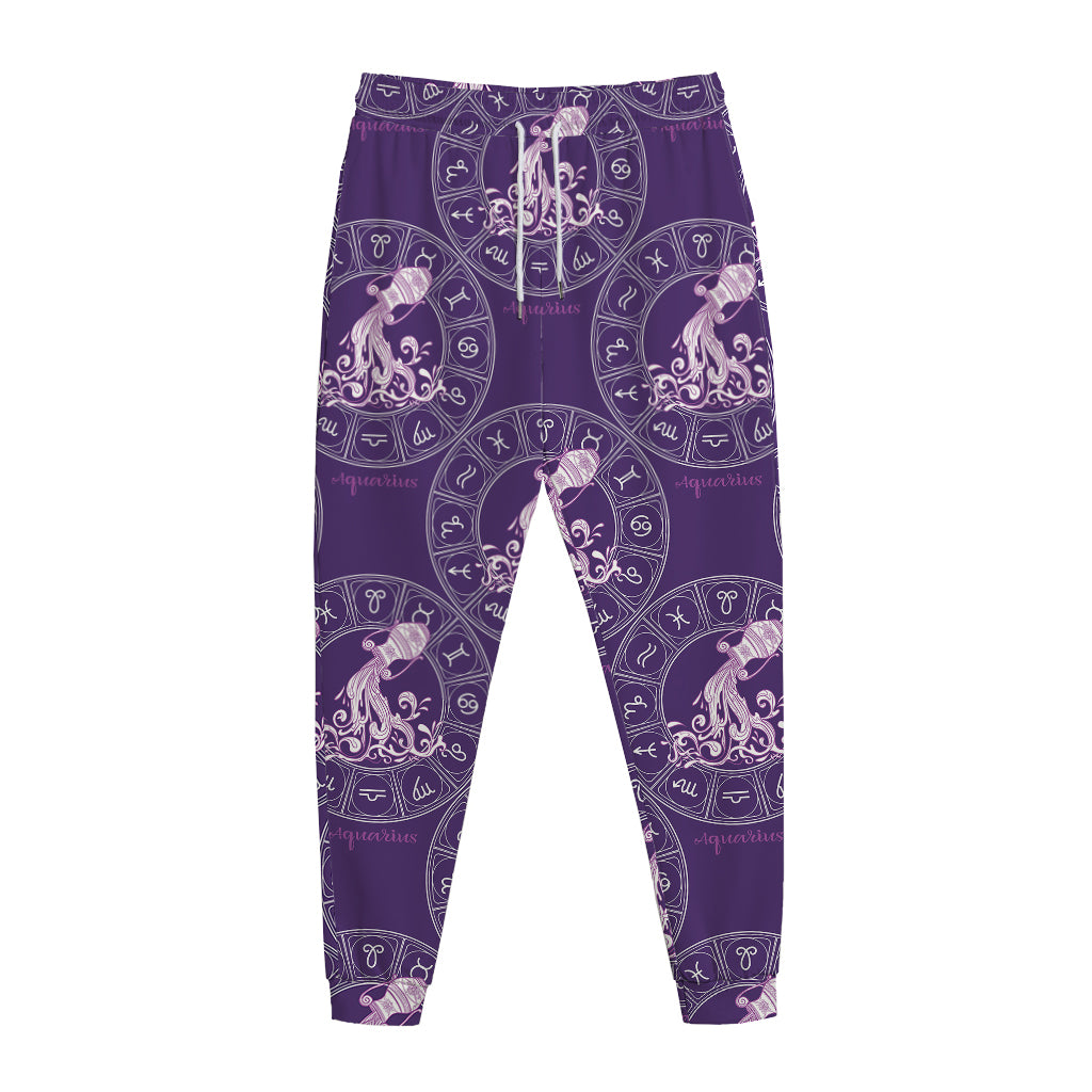 Purple Aquarius Zodiac Pattern Print Jogger Pants