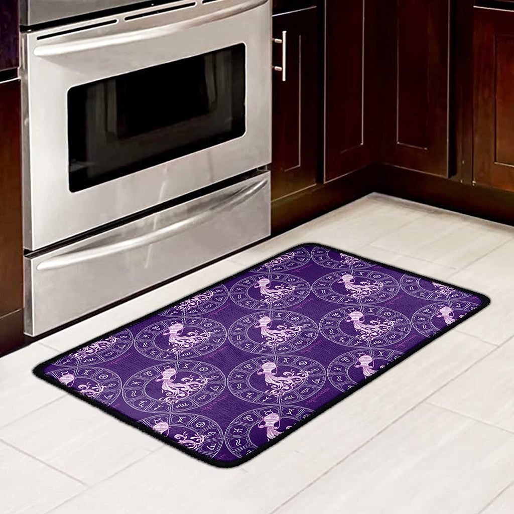 Purple Aquarius Zodiac Pattern Print Kitchen Mat