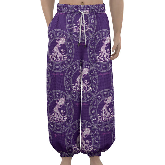 Purple Aquarius Zodiac Pattern Print Lantern Pants