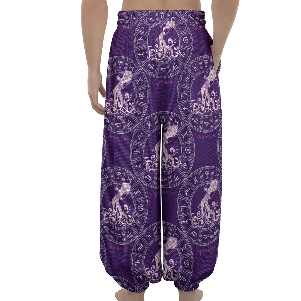 Purple Aquarius Zodiac Pattern Print Lantern Pants
