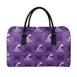Purple Aquarius Zodiac Pattern Print Leather Duffle Bag