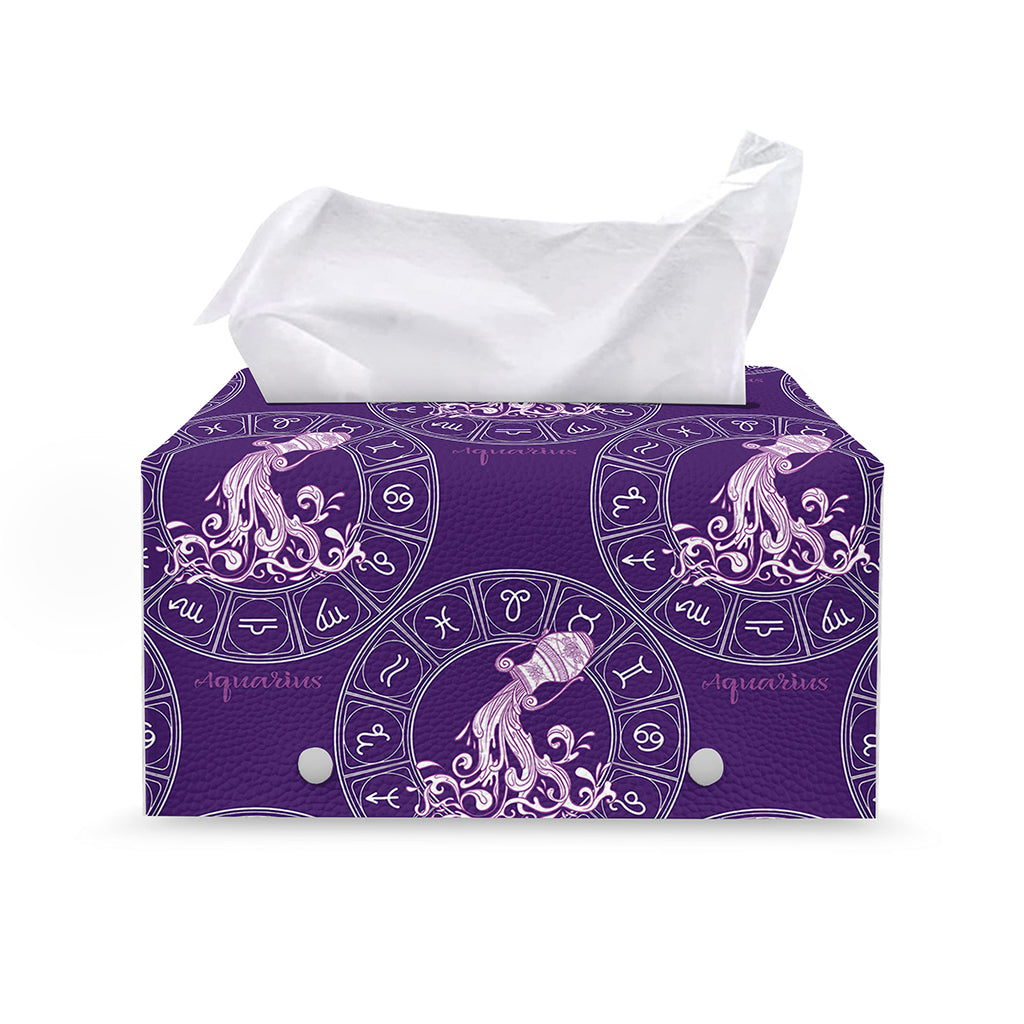 Purple Aquarius Zodiac Pattern Print Leather Tissue Box Cover