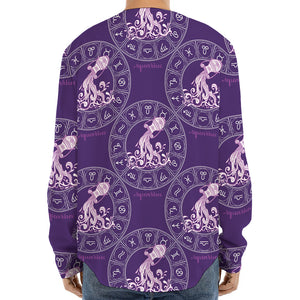 Purple Aquarius Zodiac Pattern Print Long Sleeve Baseball Jersey