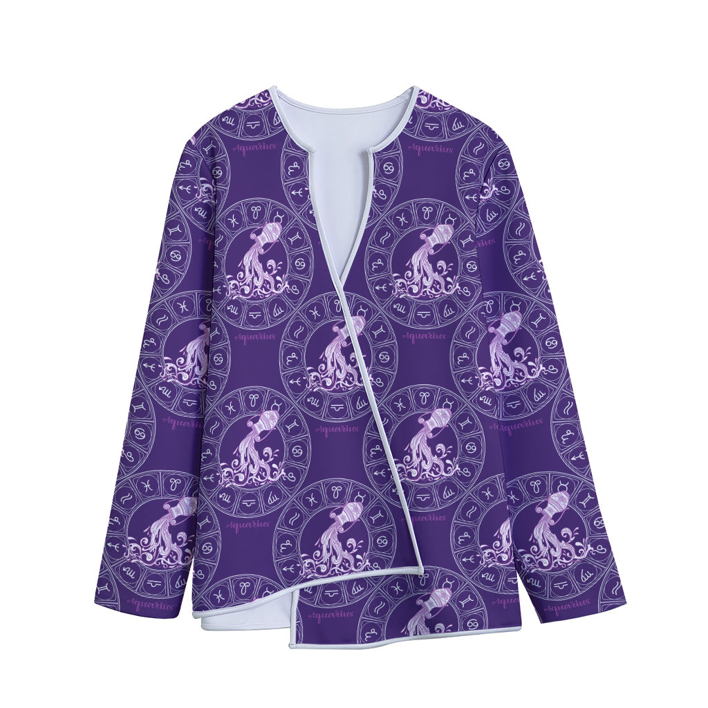 Purple Aquarius Zodiac Pattern Print Long Sleeve Short Coat