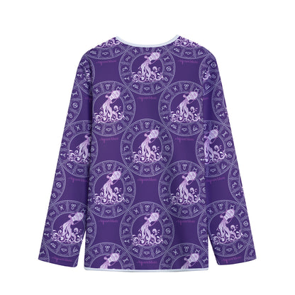 Purple Aquarius Zodiac Pattern Print Long Sleeve Short Coat