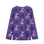 Purple Aquarius Zodiac Pattern Print Long Sleeve Short Coat
