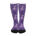 Purple Aquarius Zodiac Pattern Print Long Socks