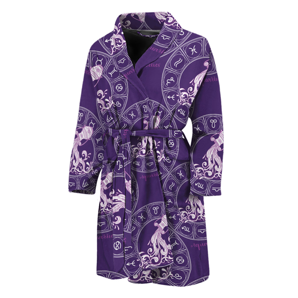 Purple Aquarius Zodiac Pattern Print Men's Bathrobe