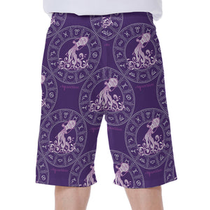 Purple Aquarius Zodiac Pattern Print Men's Beach Shorts