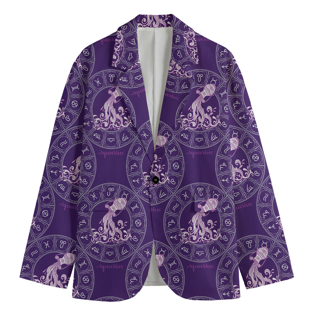 Purple Aquarius Zodiac Pattern Print Men's Blazer