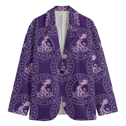 Purple Aquarius Zodiac Pattern Print Men's Blazer
