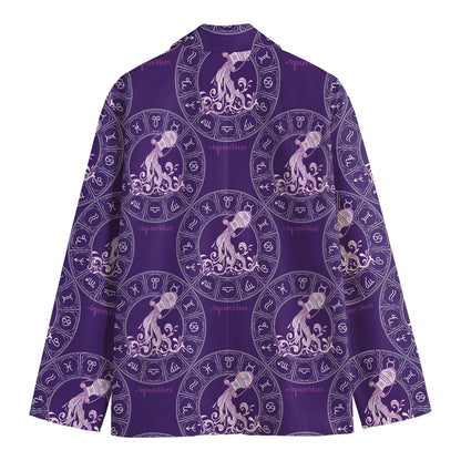Purple Aquarius Zodiac Pattern Print Men's Blazer