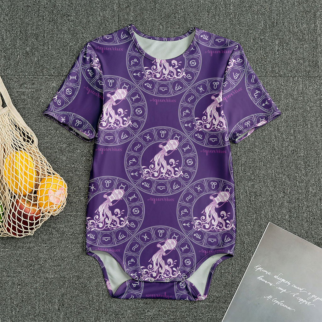 Purple Aquarius Zodiac Pattern Print Men's Bodysuit