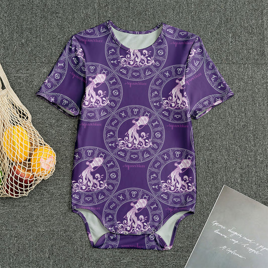 Purple Aquarius Zodiac Pattern Print Men's Bodysuit