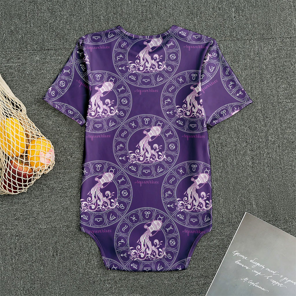 Purple Aquarius Zodiac Pattern Print Men's Bodysuit
