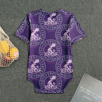 Purple Aquarius Zodiac Pattern Print Men's Bodysuit