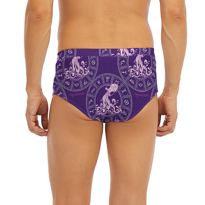Purple Aquarius Zodiac Pattern Print Men's Briefs