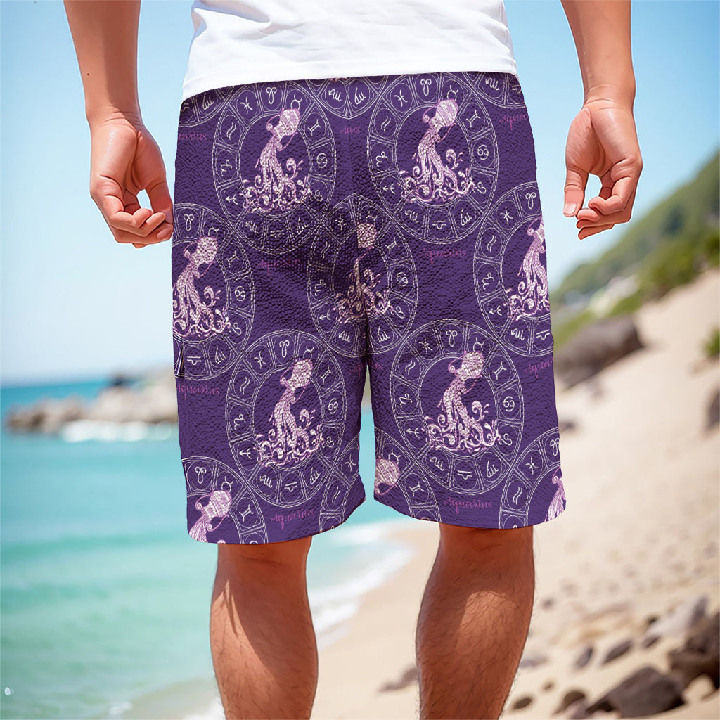 Purple Aquarius Zodiac Pattern Print Men's Cargo Shorts