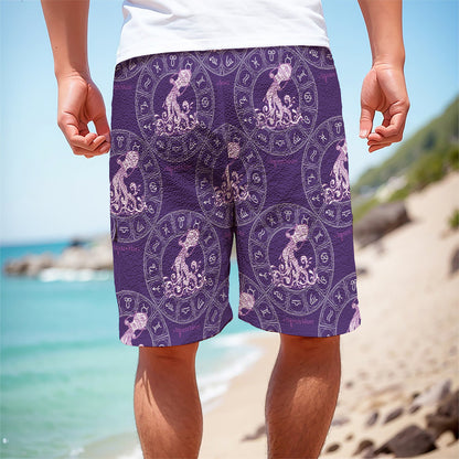 Purple Aquarius Zodiac Pattern Print Men's Cargo Shorts