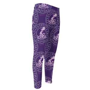 Purple Aquarius Zodiac Pattern Print Men's Compression Pants