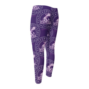 Purple Aquarius Zodiac Pattern Print Men's Compression Pants