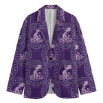 Purple Aquarius Zodiac Pattern Print Men's Cotton Blazer