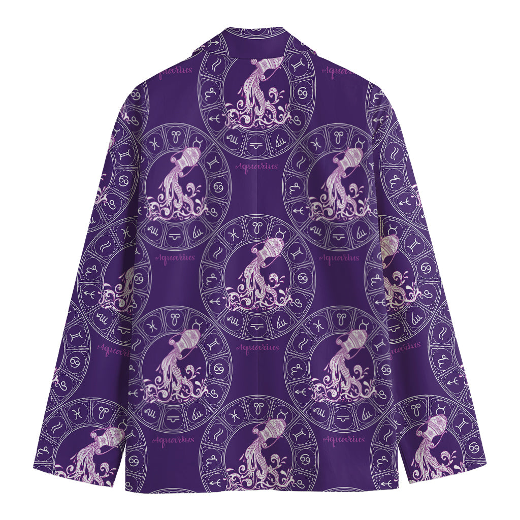 Purple Aquarius Zodiac Pattern Print Men's Cotton Blazer