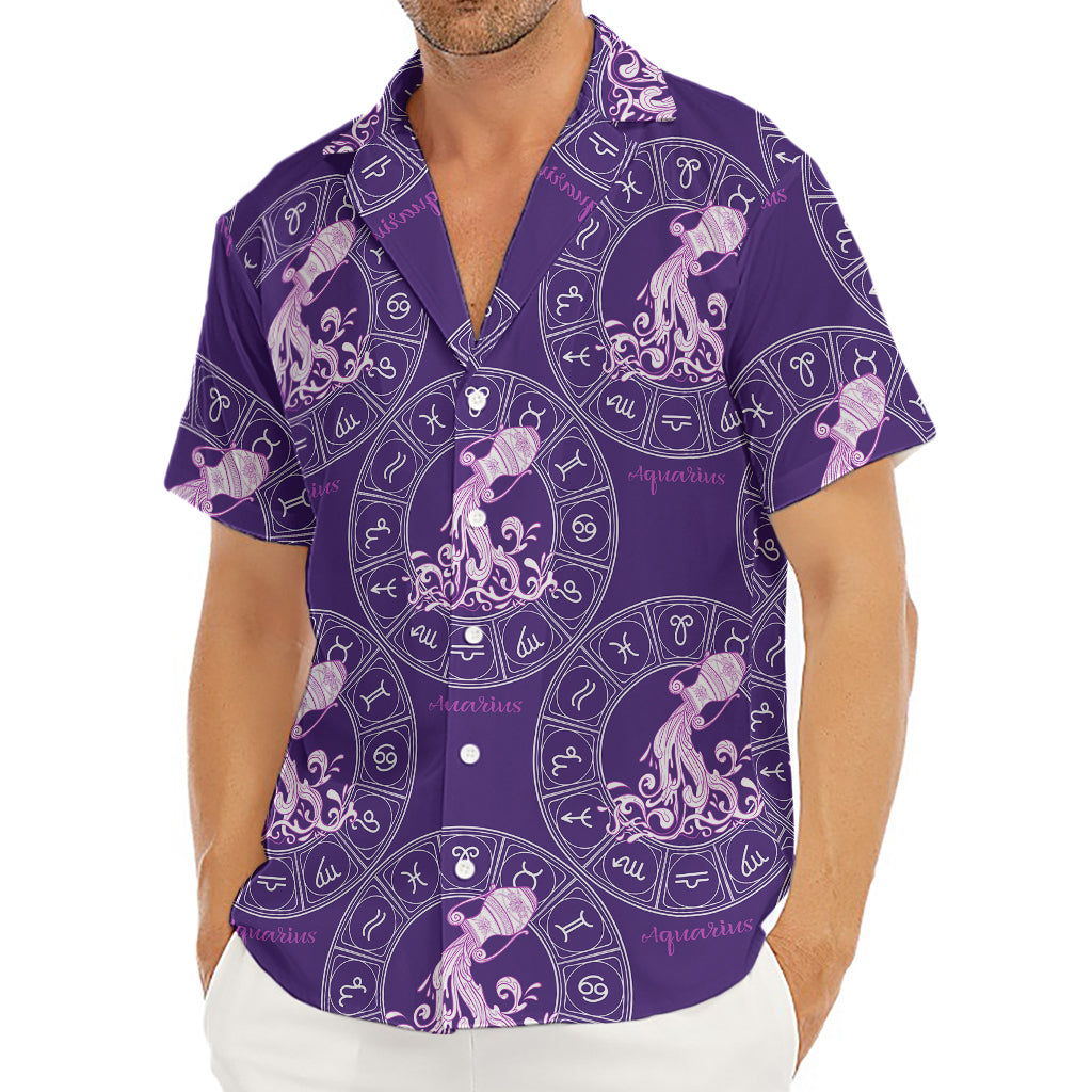 Purple Aquarius Zodiac Pattern Print Men's Deep V-Neck Shirt