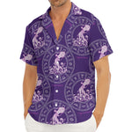Purple Aquarius Zodiac Pattern Print Men's Deep V-Neck Shirt