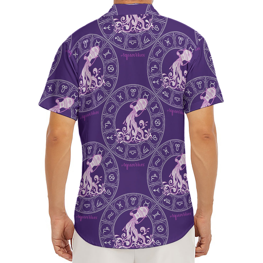 Purple Aquarius Zodiac Pattern Print Men's Deep V-Neck Shirt