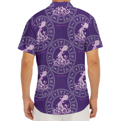 Purple Aquarius Zodiac Pattern Print Men's Deep V-Neck Shirt