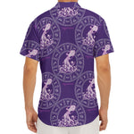 Purple Aquarius Zodiac Pattern Print Men's Deep V-Neck Shirt