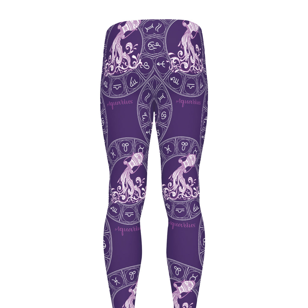 Purple Aquarius Zodiac Pattern Print Men's leggings