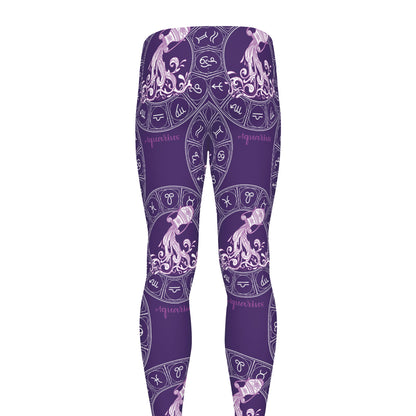 Purple Aquarius Zodiac Pattern Print Men's leggings
