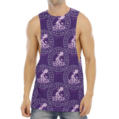 Purple Aquarius Zodiac Pattern Print Men's Muscle Tank Top