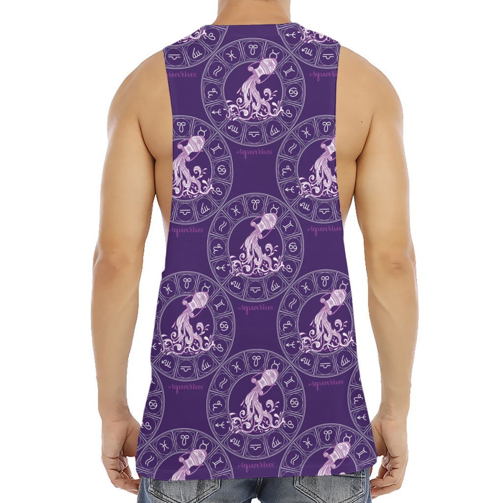 Purple Aquarius Zodiac Pattern Print Men's Muscle Tank Top