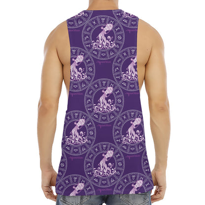 Purple Aquarius Zodiac Pattern Print Men's Muscle Tank Top