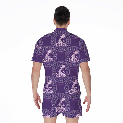 Purple Aquarius Zodiac Pattern Print Men's Rompers