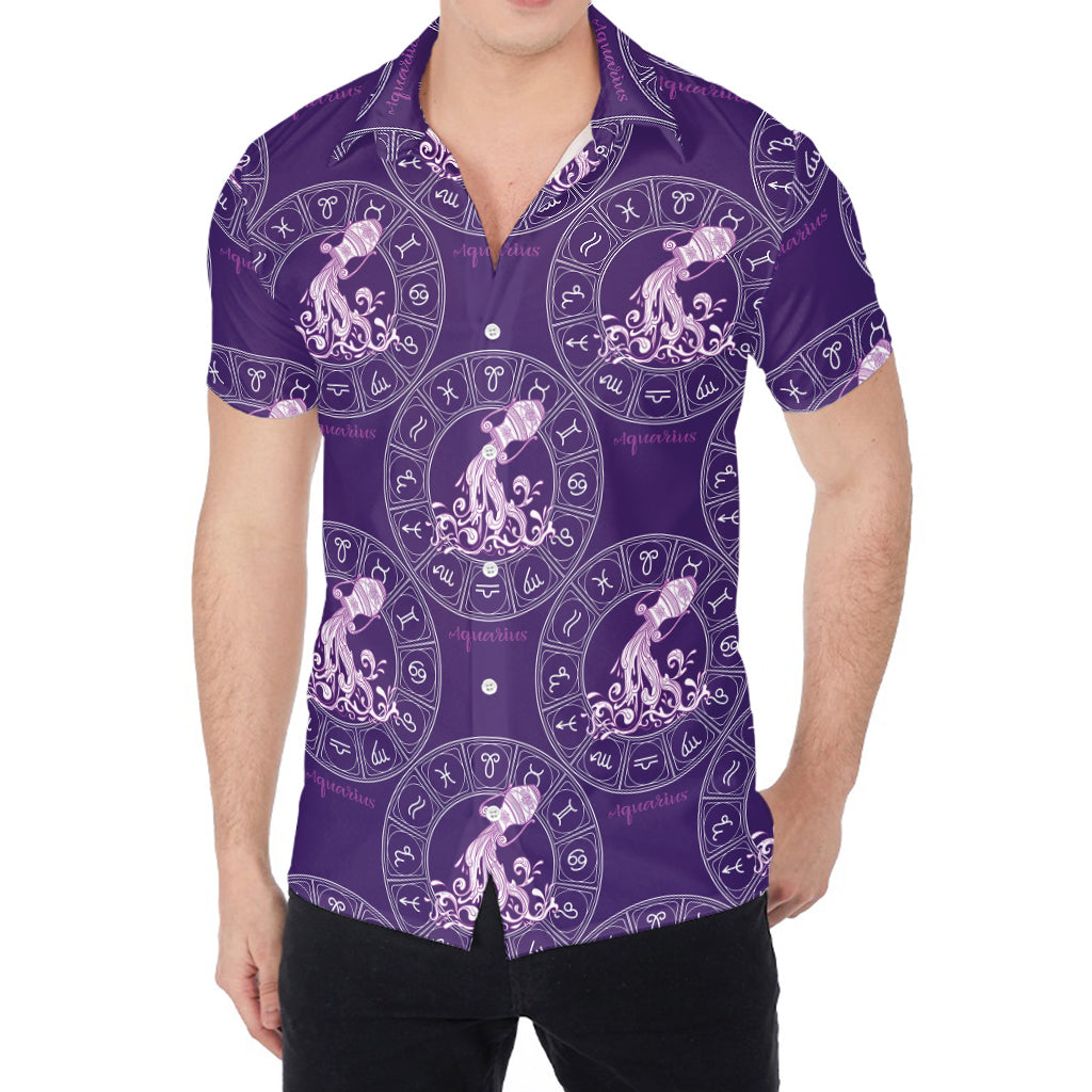 Purple Aquarius Zodiac Pattern Print Men's Shirt