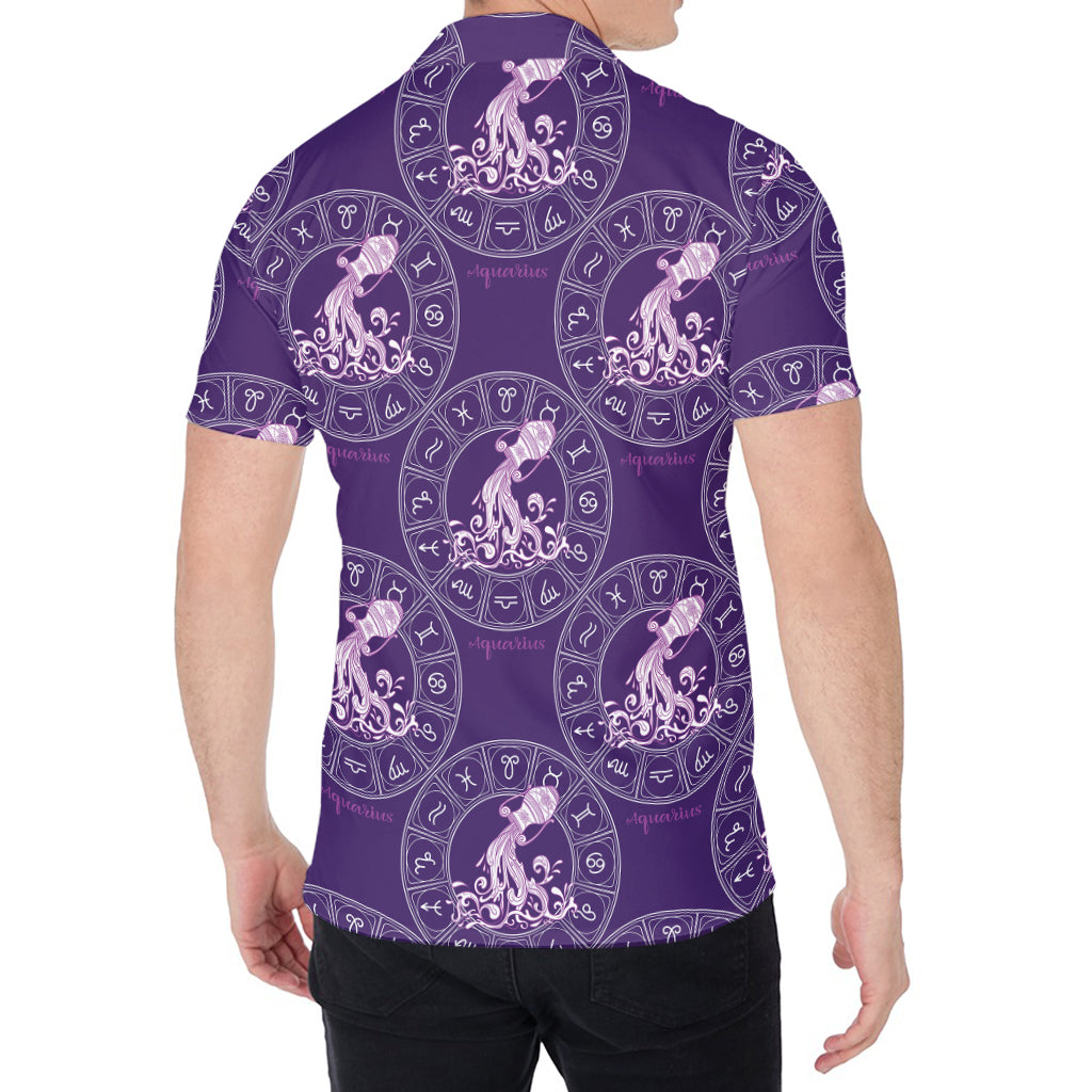 Purple Aquarius Zodiac Pattern Print Men's Shirt