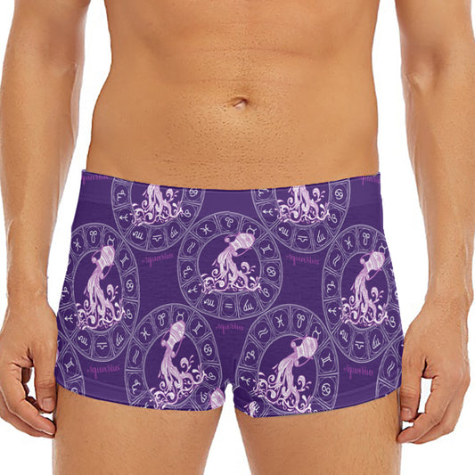 Purple Aquarius Zodiac Pattern Print Men's Short Boxer Briefs