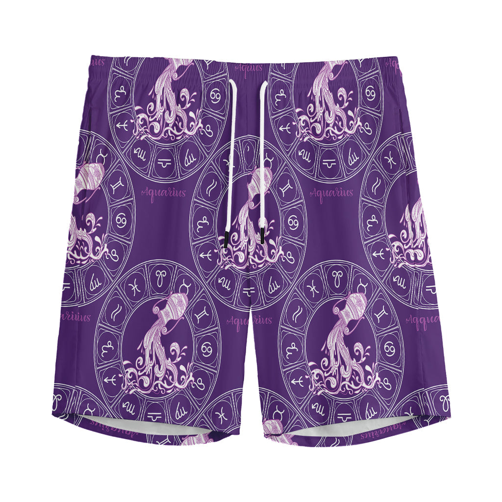 Purple Aquarius Zodiac Pattern Print Men's Sports Shorts