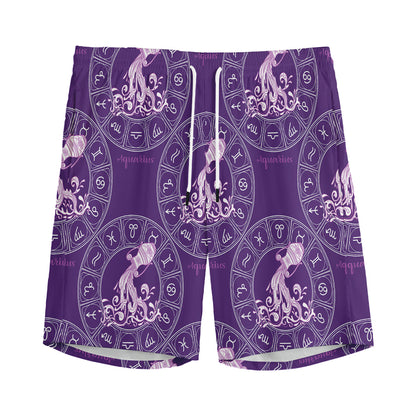 Purple Aquarius Zodiac Pattern Print Men's Sports Shorts