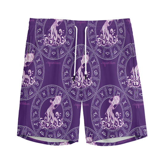 Purple Aquarius Zodiac Pattern Print Men's Sports Shorts